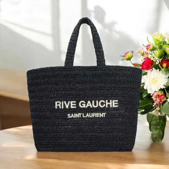 NWT YSL Rive Gauche Embroidered Rafia Tote Bag - Picture 1 of 10
